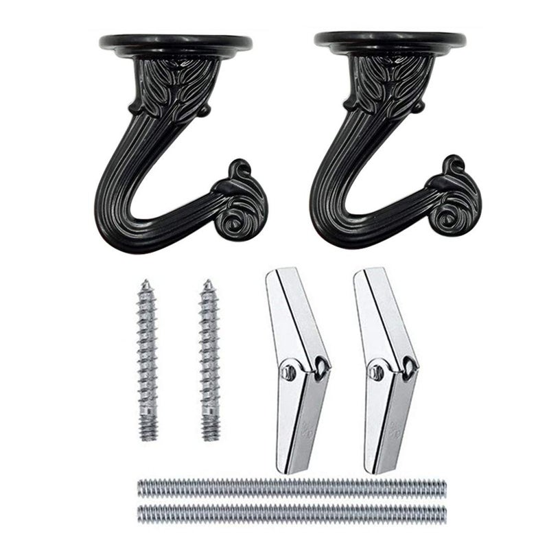 bnafes 38mm/1.5" Ceiling Hooks - Heavy Duty Swag Hook with Steel Screws Bolts and Toggle Wings for Hanging Plants Ceiling Installation Cavity Wall Fixing Black - (2 Sets) - Image 1
